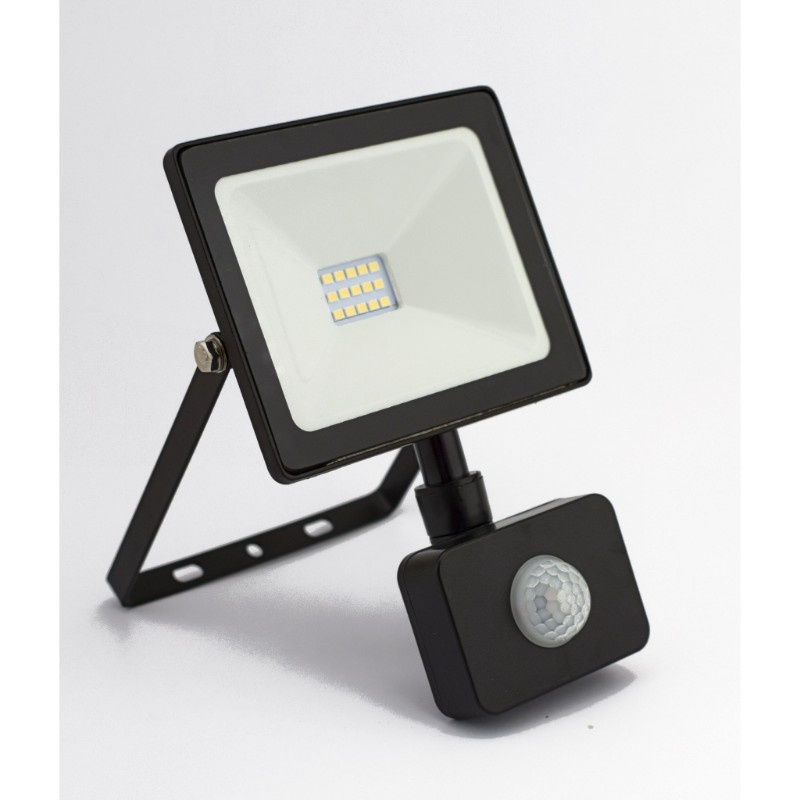 Proiector cu LED SLIM series cu senzor de miscare, negru 10W, 800lm, IP65, 4000K, 15xSMD283, deLux