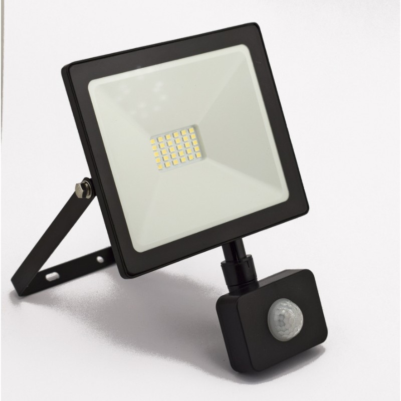 Proiector cu LED SLIM series cu senzor de miscare, negru 20W, 1600lm, IP65, 4000K, 30xSMD28, deLux
