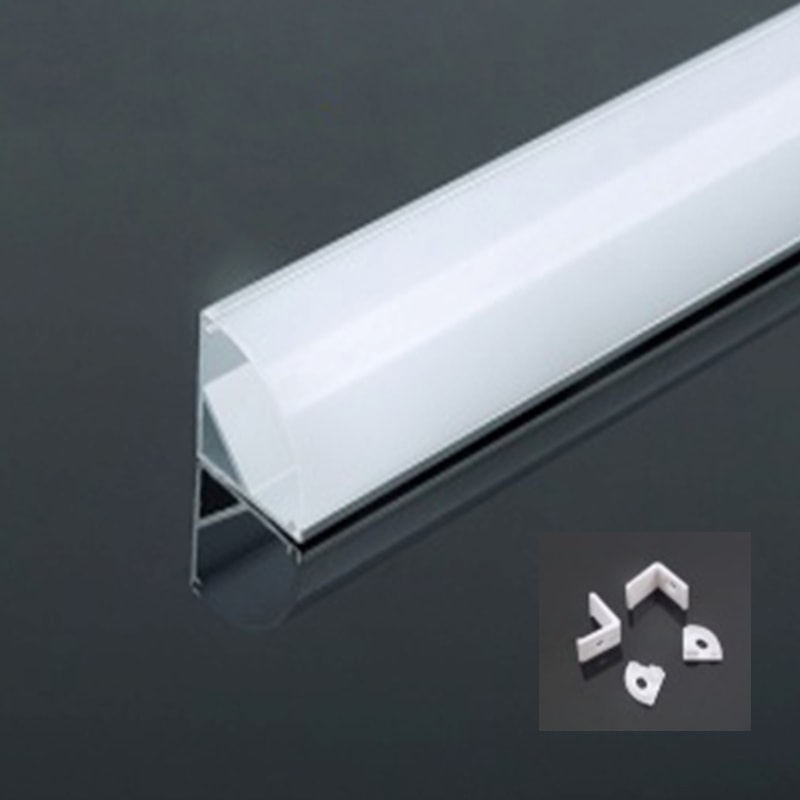 Set profil șină aluminiu pentru bandă LED 12mm, 45 grade, pt. instalare colț, deLux