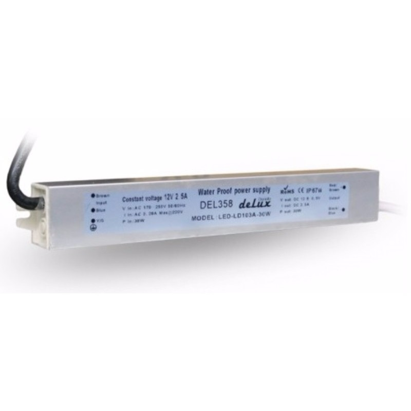 Sursă de alimentare bandă LED 30W, 2.5A, IP67, 170-250V AC/12V DC, deLux