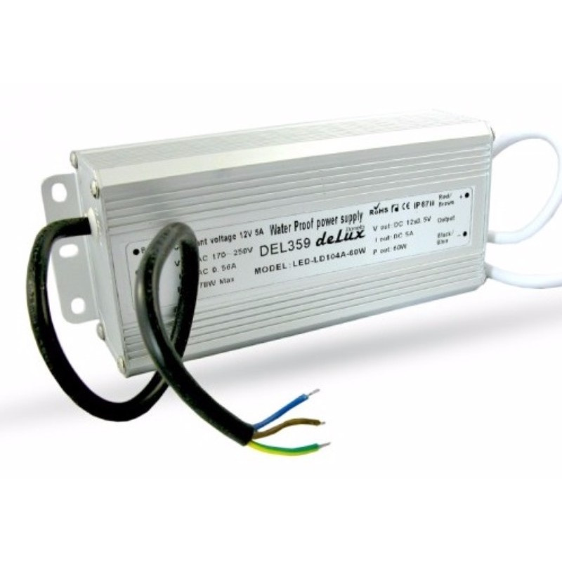 Sursă de alimentare bandă LED 60W, 5A, IP67, 170-250V AC/12V DC, deLux